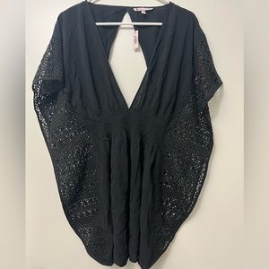 NWT Victoria’s Secret Black Swim Cover Up ~ Black W/ Lace Trim ~ Size Medium